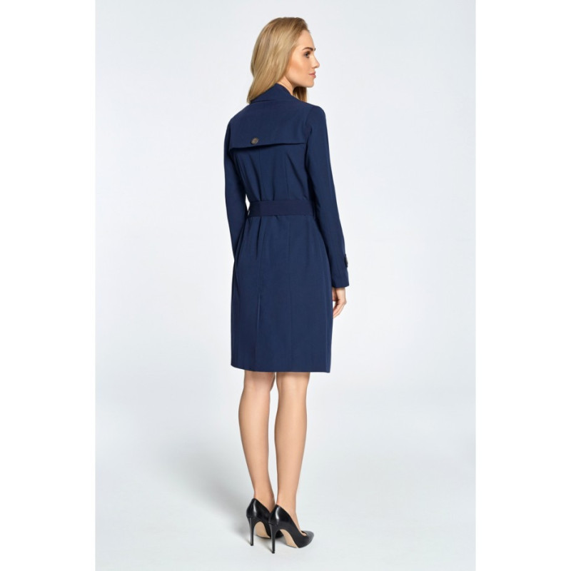 S094 Slightly waisted coat with belt loops - navy blue