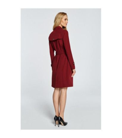 S094 Slightly waisted coat with belt loops - burgundy