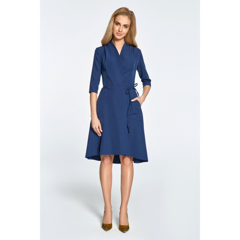 S099 Overlap midi dress with tunnel - navy blue