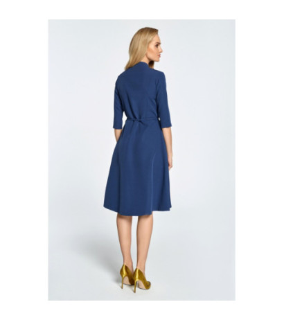 S099 Overlap midi dress with tunnel - navy blue