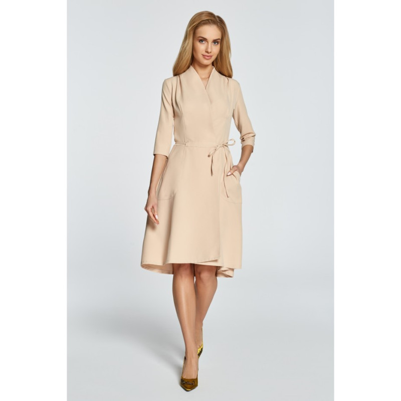 S099 Overlap midi dress with tunnel - beige