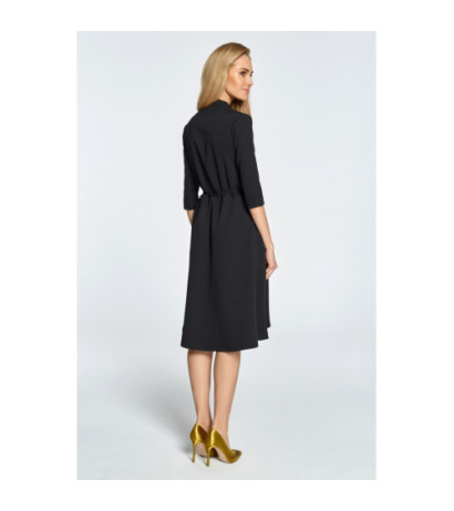 S099 Overlap midi dress with tunnel - black