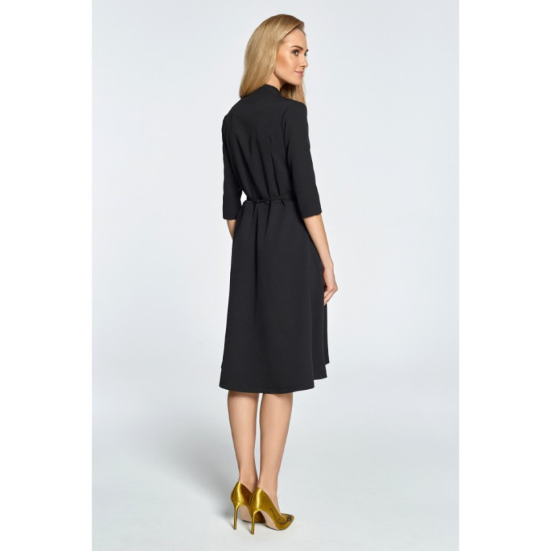 S099 Overlap midi dress with tunnel - black