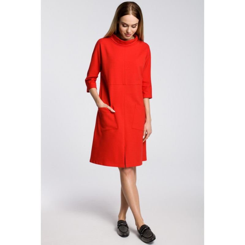 M353 Oversize dress with slanted pockets - red