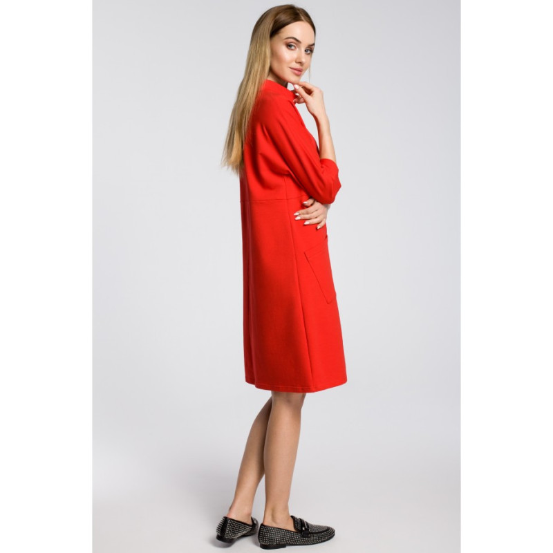 M353 Oversize dress with slanted pockets - red