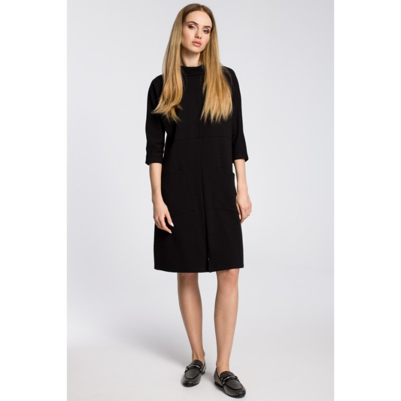 M353 Oversize dress with slanted pockets - black