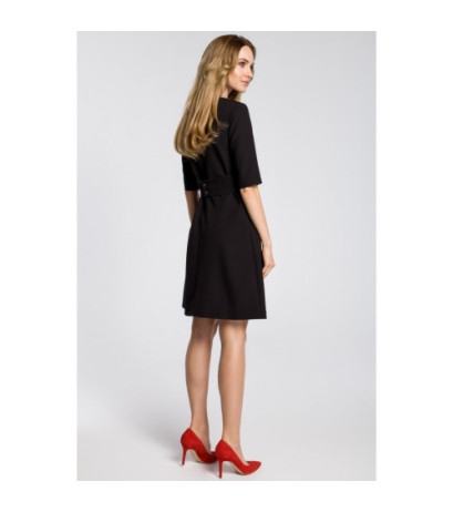 M362 Dress with darts at neck and belt - black