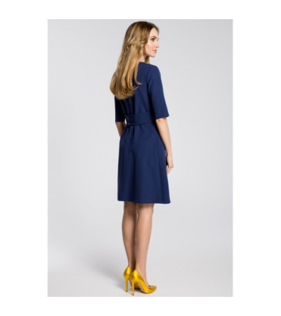 M362 Dress with darts at neck and belt - navy blue