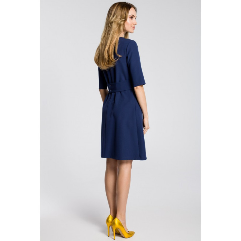 M362 Dress with darts at neck and belt - navy blue