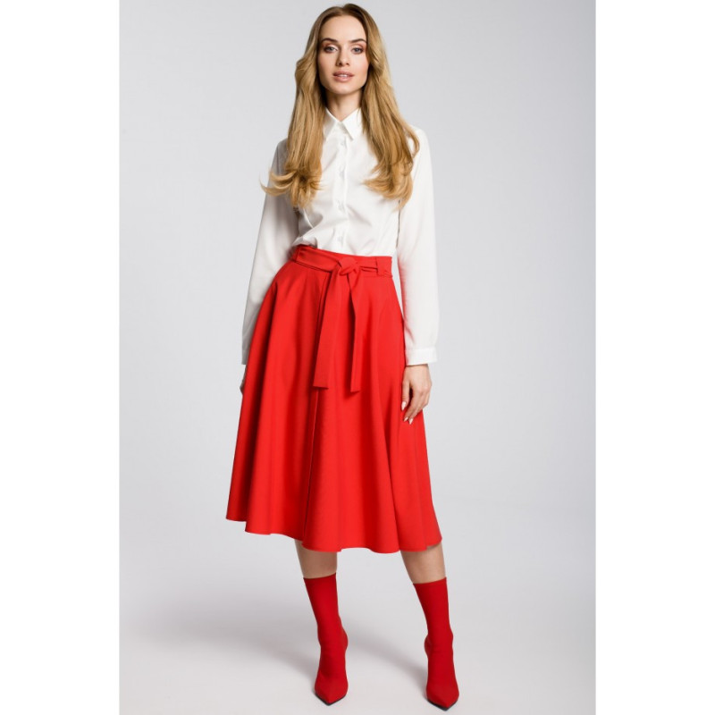 M367 Flared midi skirt with belt - red