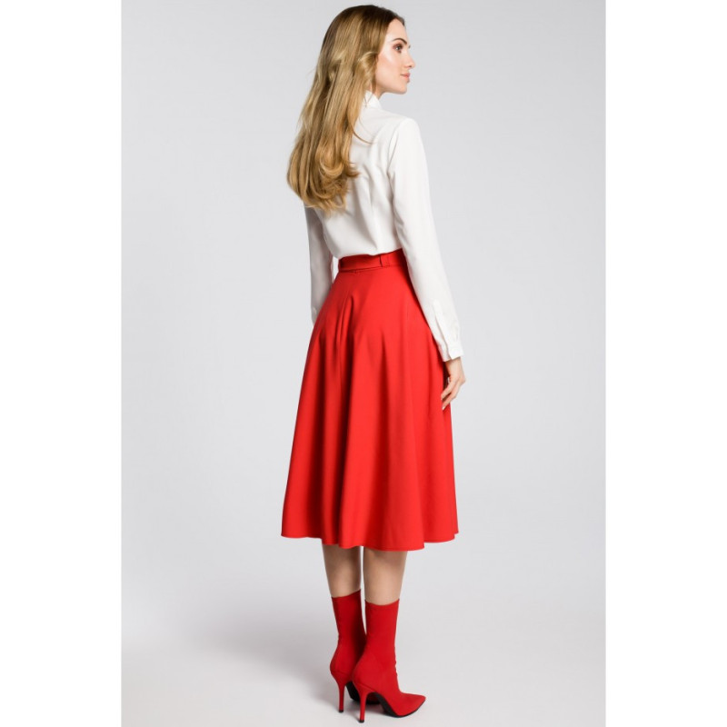 M367 Flared midi skirt with belt - red