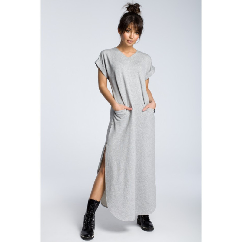 B065 Maxi dress with side slits - gray