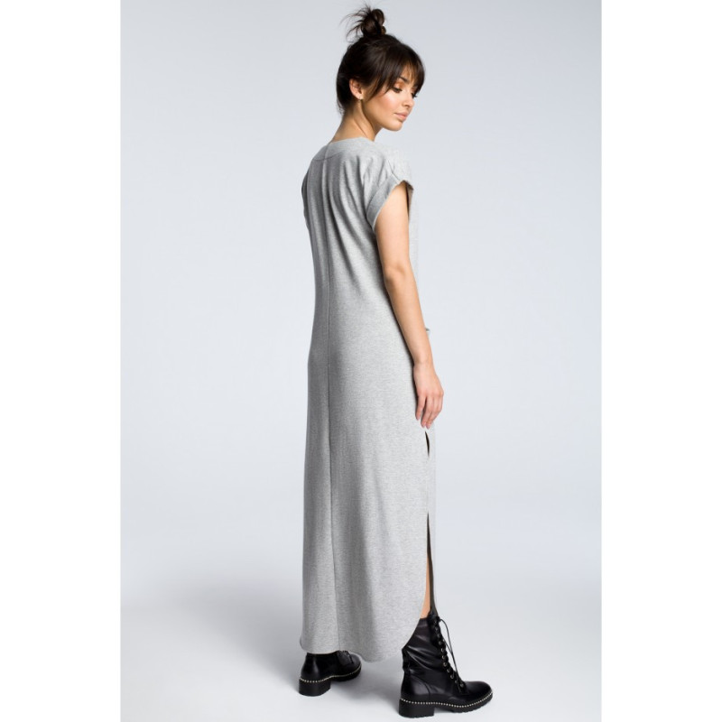 B065 Maxi dress with side slits - gray