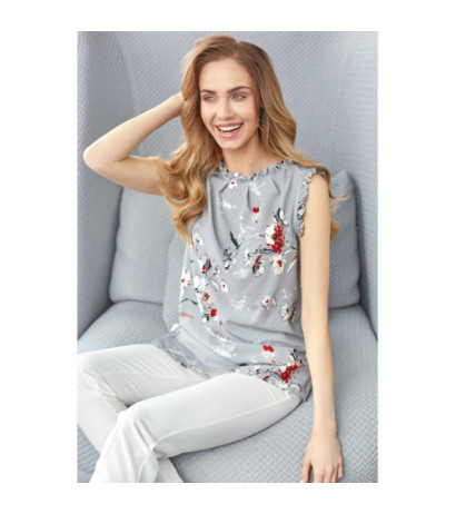 M384 Blouse with frills - gray