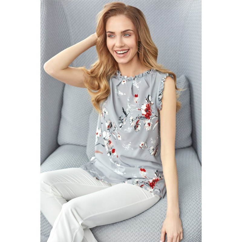 M384 Blouse with frills - gray