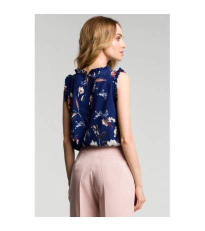 M384 Blouse with frills - navy blue