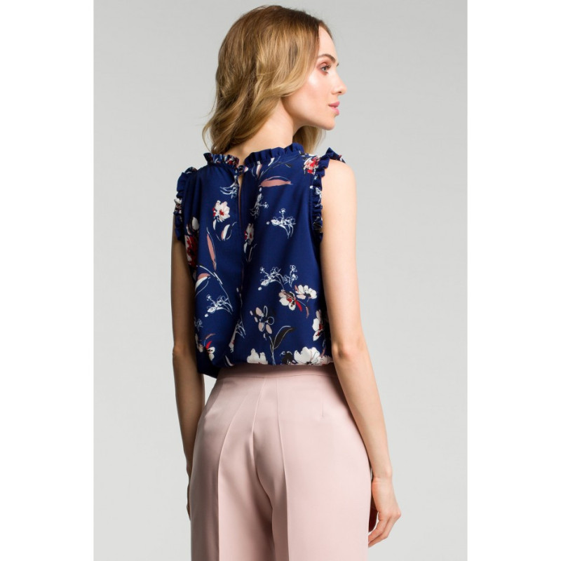 M384 Blouse with frills - navy blue