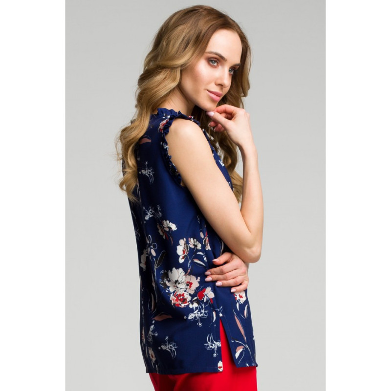 M384 Blouse with frills - navy blue