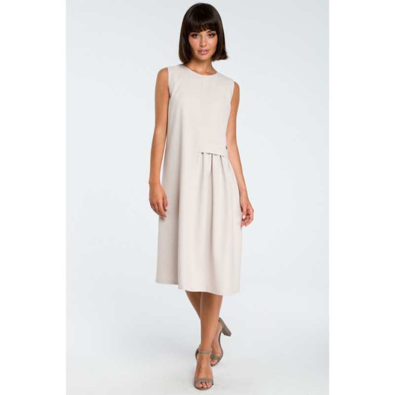 B080 Sleeveless flowy midi dress - beige