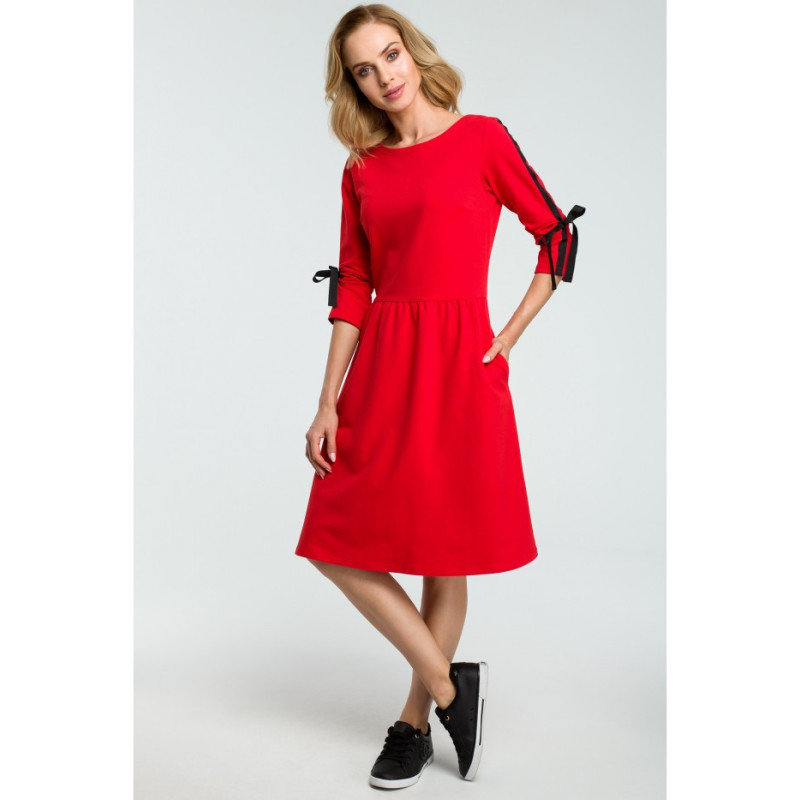 M388 Blush dress with tied sleeves - red