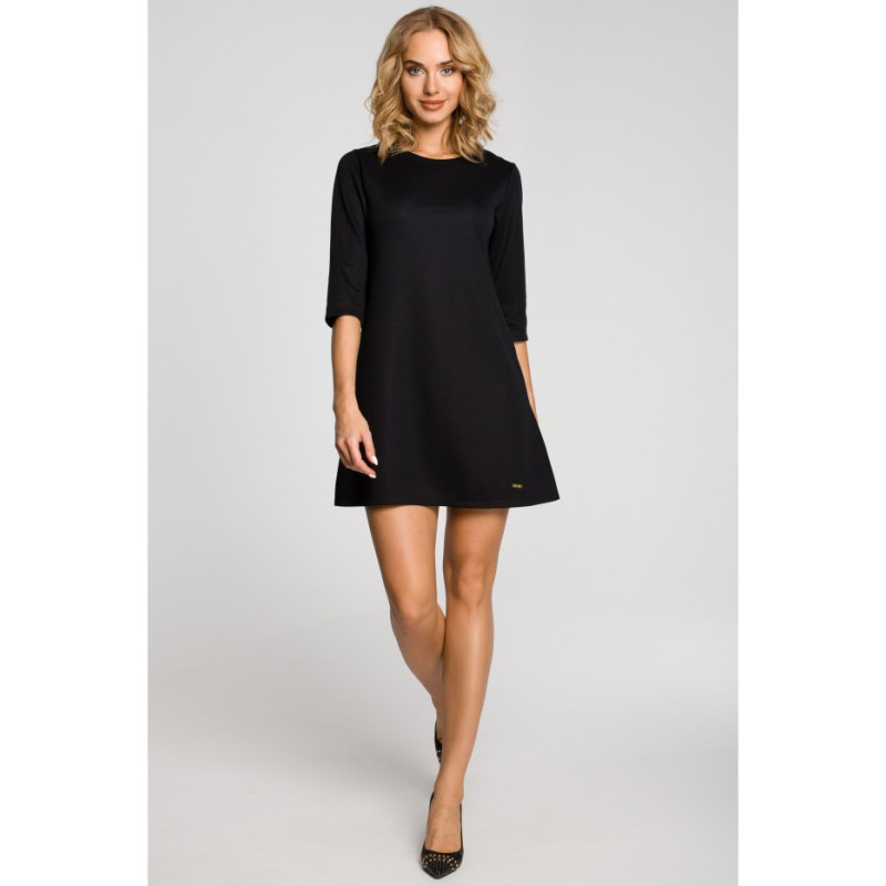 M029 Smooth tunic trapeze dress - black