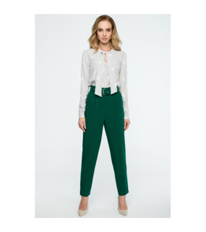 S124 High-waisted pants with belt - green