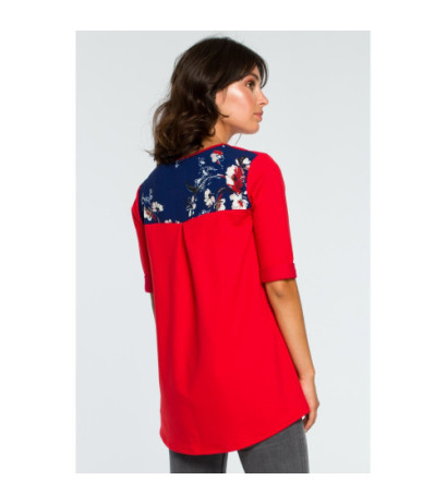 B095 Blouse with floral inserts - red