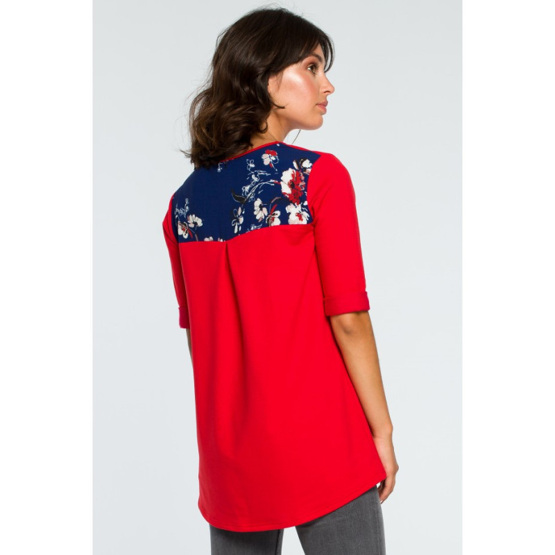 B095 Blouse with floral inserts - red