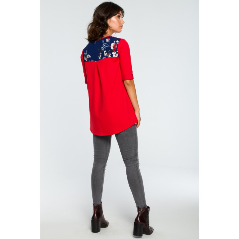 B095 Blouse with floral inserts - red