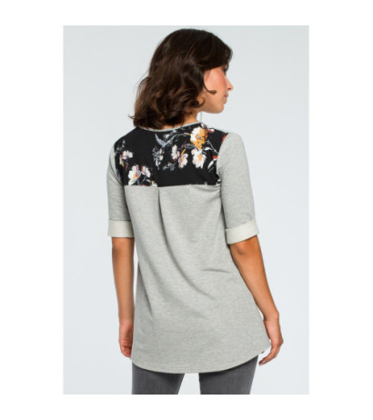 B095 Blouse with floral inserts - gray