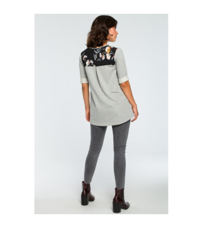 B095 Blouse with floral inserts - gray