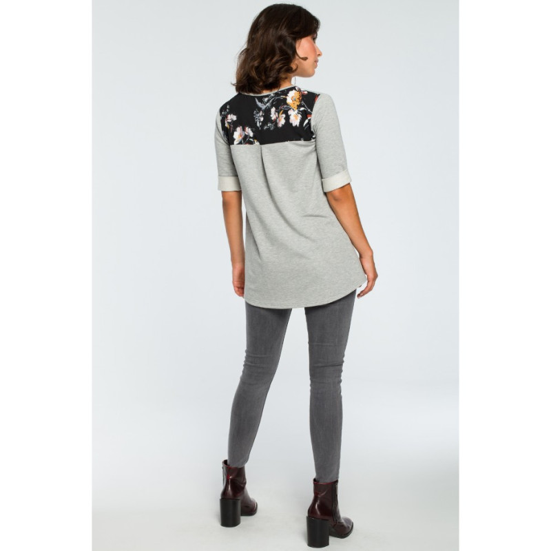 B095 Blouse with floral inserts - gray