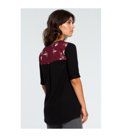 B095 Blouse with floral inserts - black