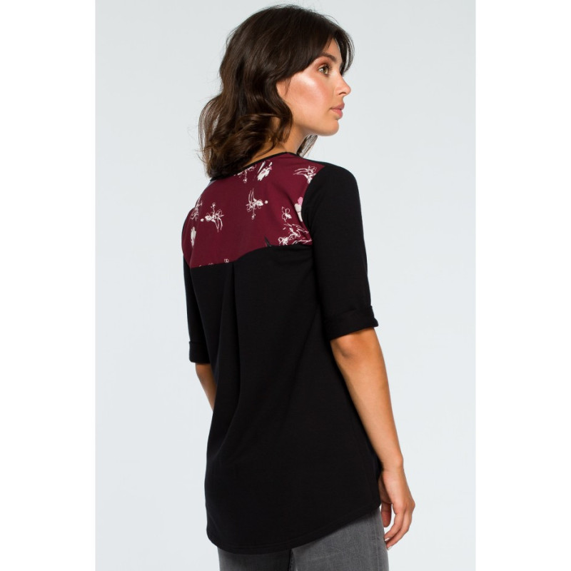 B095 Blouse with floral inserts - black