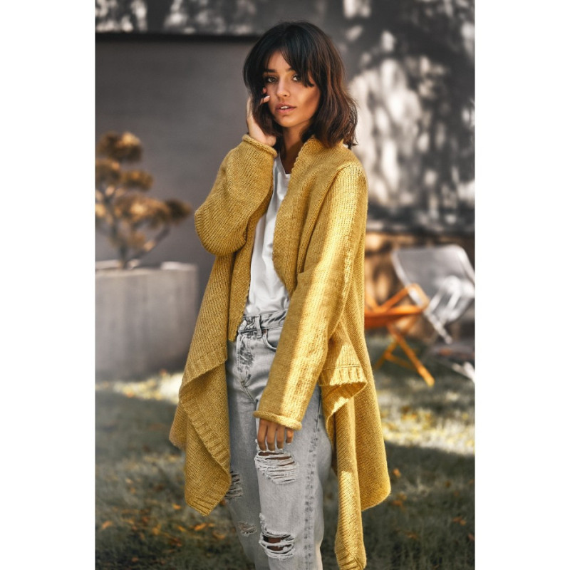 BK017 Cardigan with front draping - mustard