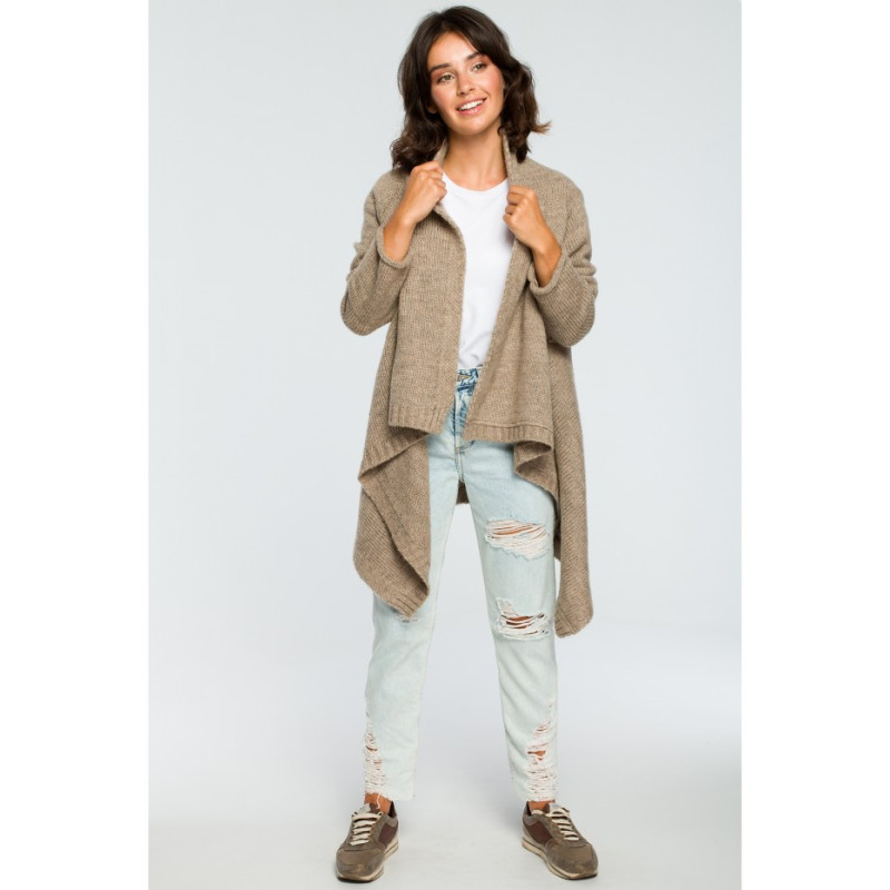 BK017 Cardigan with front draping - light brown