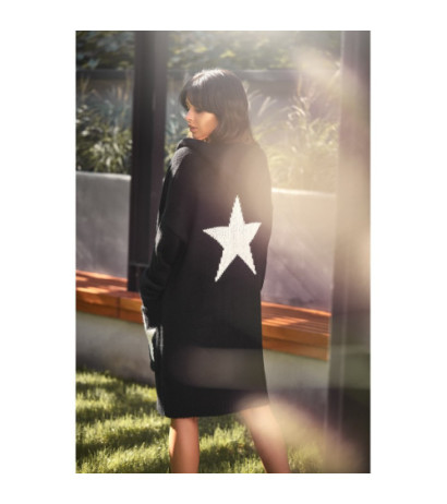 BK013 Unbuttoned cardigan with stars - black