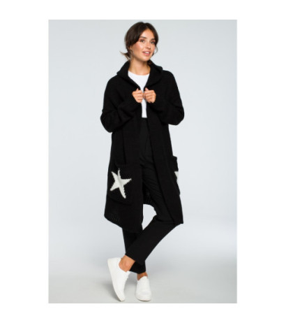 BK013 Unbuttoned cardigan with stars - black