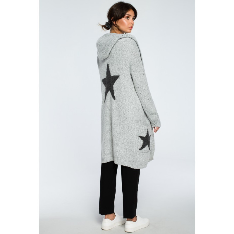 BK013 Unbuttoned cardigan with stars - gray