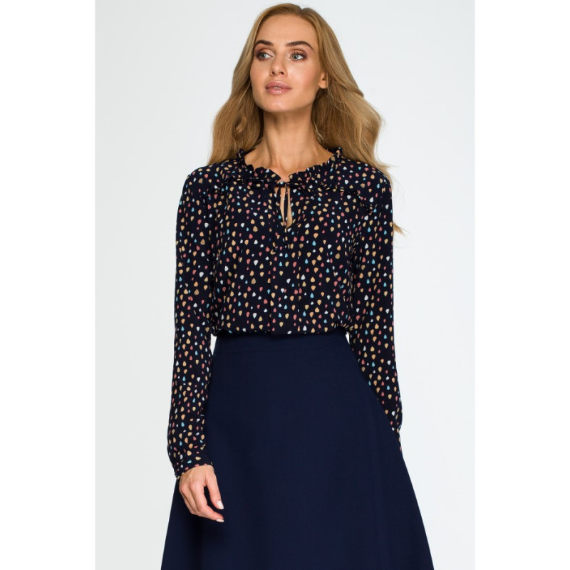 S134 Tiered long sleeve blouse - navy blue