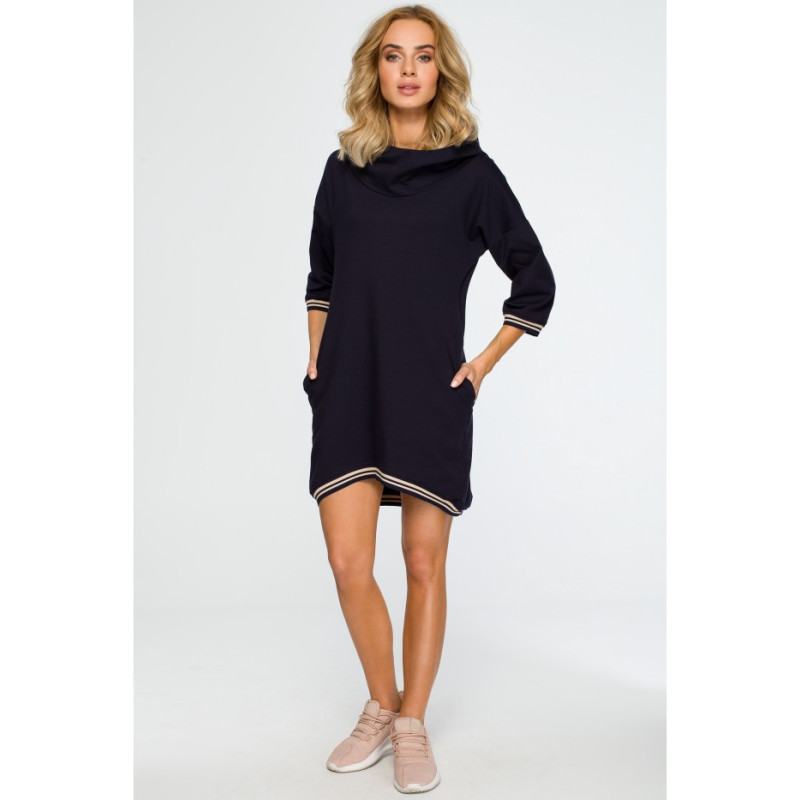 M401 Hooded and ribbed tunic - navy blue