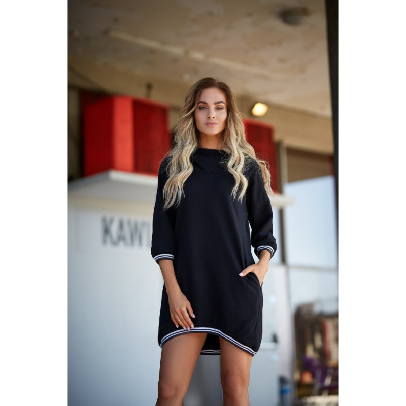 M401 Hooded and ribbed tunic - black