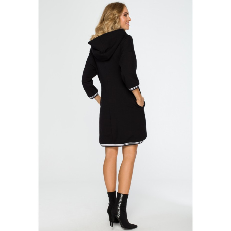 M401 Hooded and ribbed tunic - black