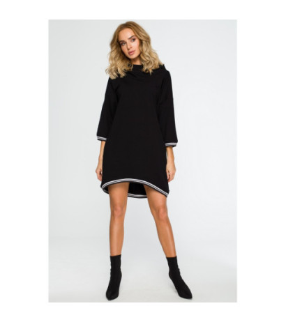 M401 Hooded and ribbed tunic - black