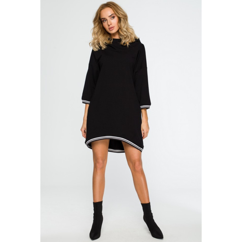 M401 Hooded and ribbed tunic - black