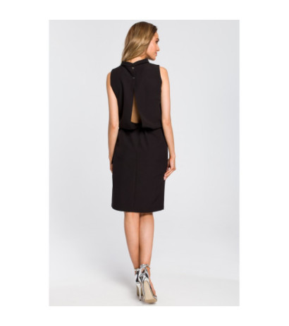 M423 Elegant dress with back slit - black