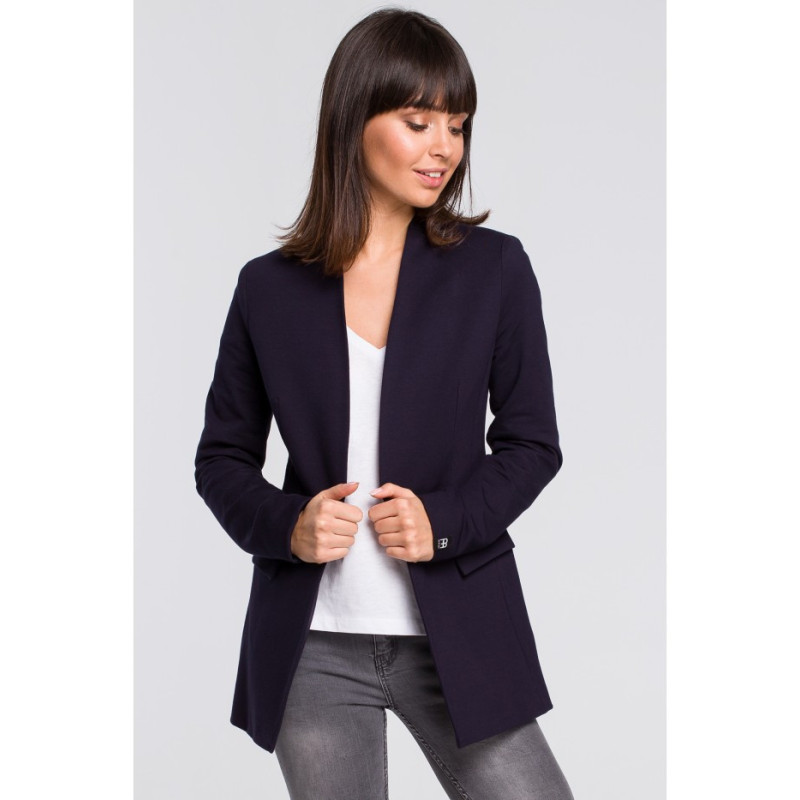 B103 Knit jacket plus size unbuttoned - navy blue