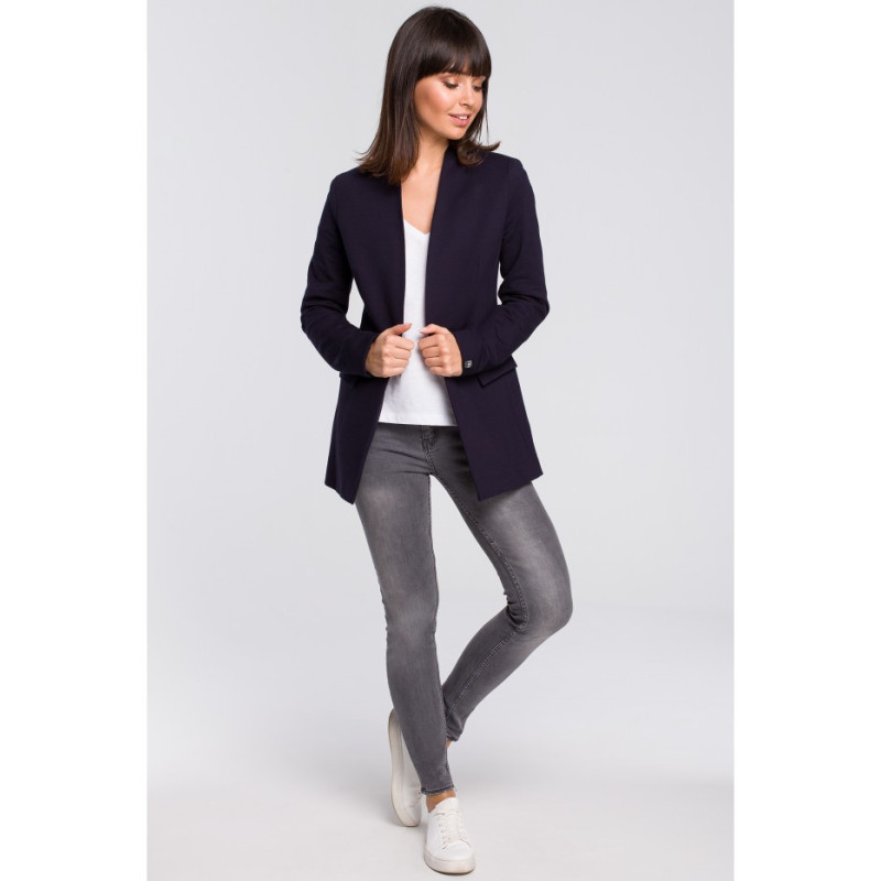 B103 Knit jacket plus size unbuttoned - navy blue