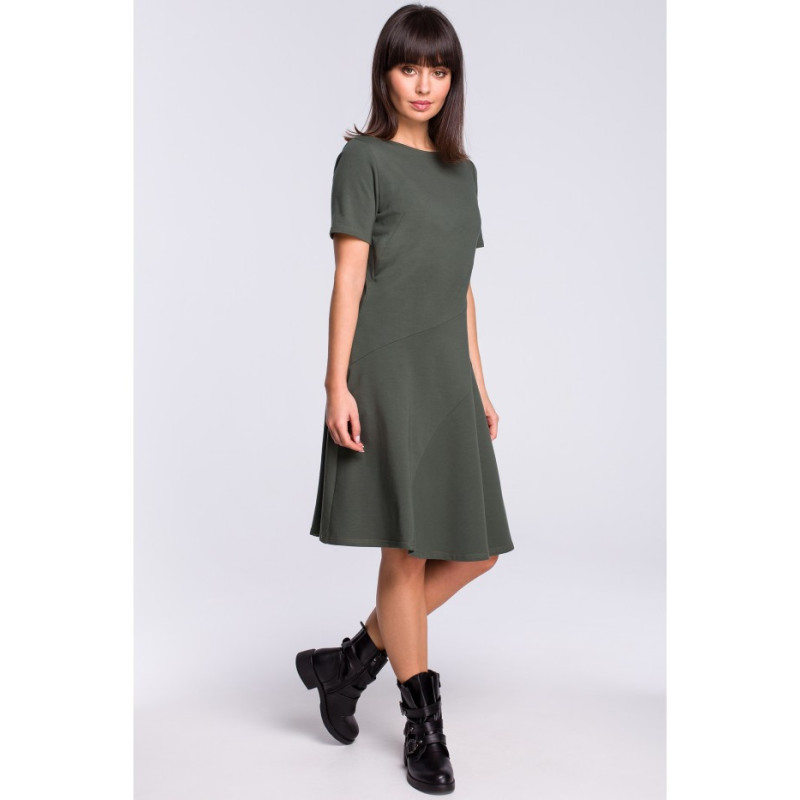 B105 Slightly flared dress with godet - military-green