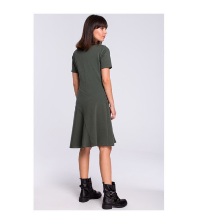 B105 Slightly flared dress with godet - military-green